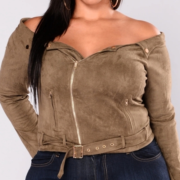 Fashion Nova Suede Sway plus size off shoulder jacket Spring - Picture 1 of 5